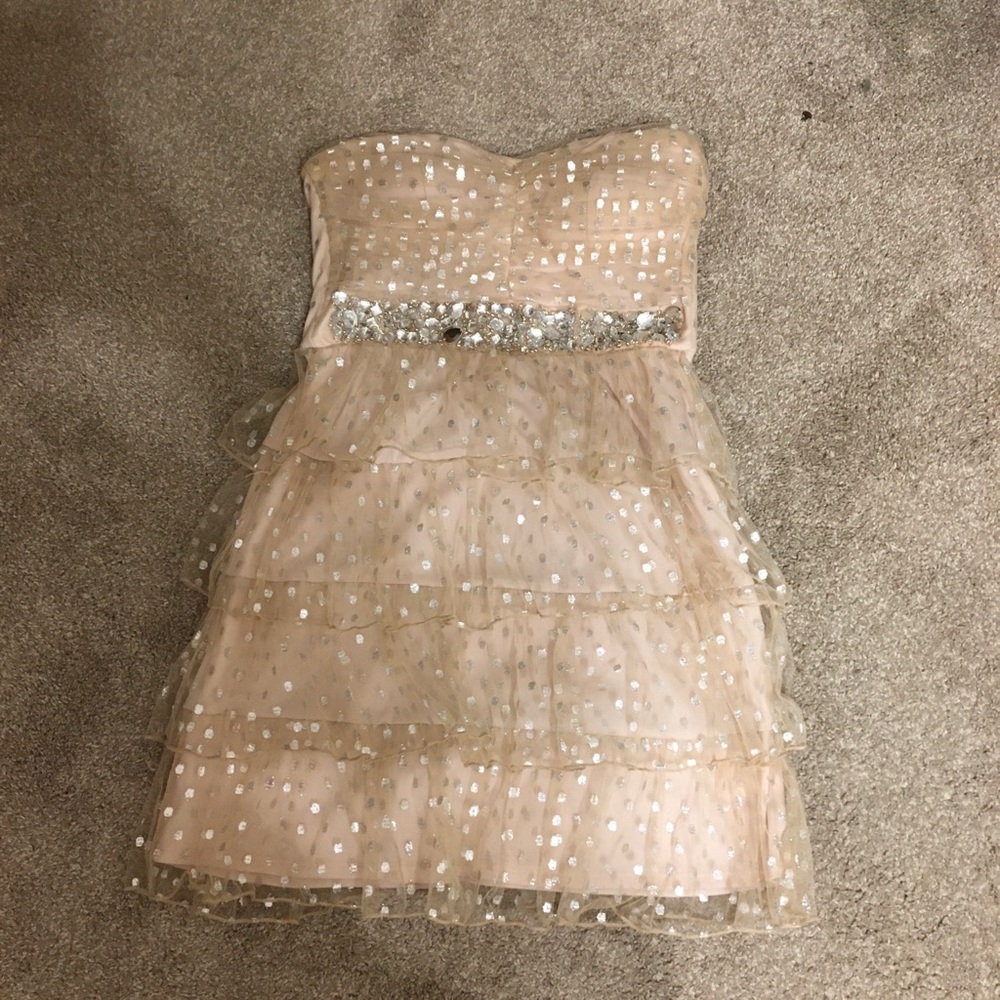 Beige prom mini dress